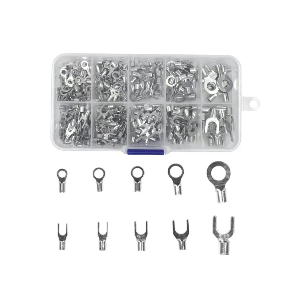 [EB000529] 320Pcs Box 10 In 1 Terminals Non-Insulated Ring Fork U-type Brass Terminals Assortment Kit Cable Wire Connector Crimp Spade
