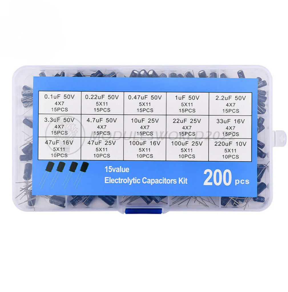 [EB000247] 200PCS Electrolytic Capacitors 0.1uf 50V-220uF 10V Kit